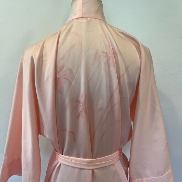 Vintage Pink Kimono Ladies Robe Unbranded Belted Flowers Old Hollywood - Picture 5 of 6